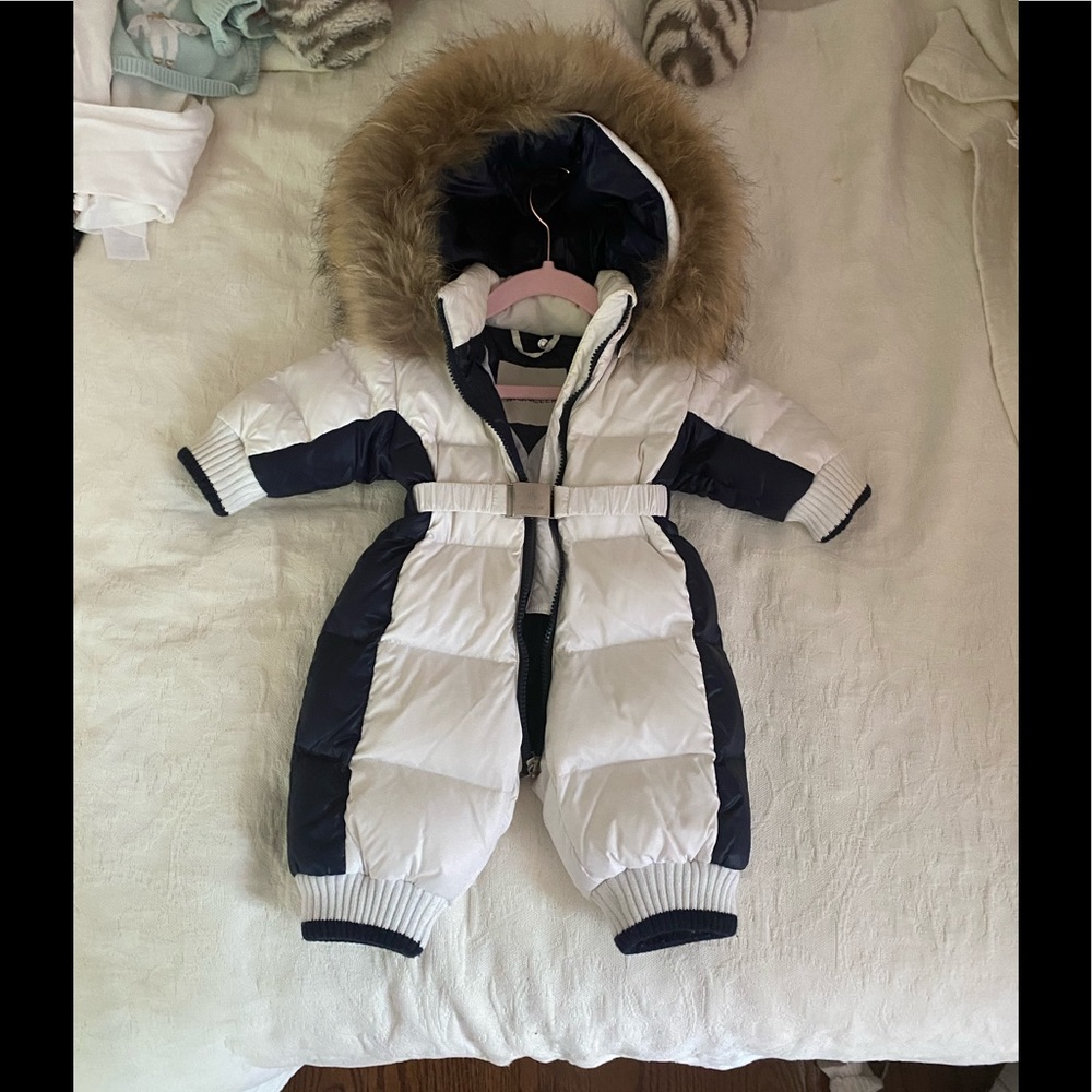 Moncler Fur Trim Down Padded Snowsuit